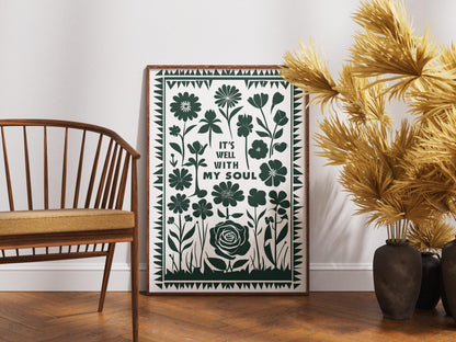 Forest Green It Is Well Print – Christian Wall Art Poster, Living Room & Kitchen Decor, Inspirational Faith Illustration