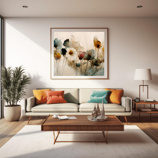 Abstract Floral Print | Dried Flower Wall Art | Muted Boho Decor | Soft Colors Painting | Botanical Poster | Physical Print | Minimalist Art