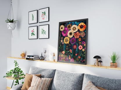Gustav Klimt Print Flower Garden Print Poster, Moon & Stars Tree Art, Premium Matte Paper, Klimt Exhibition Wall Decor, Fine Art Print