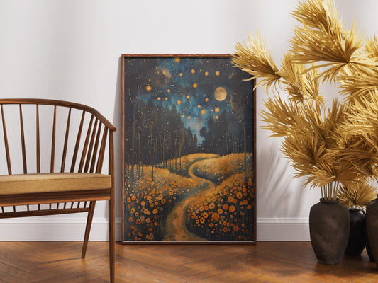 Gustav Klimt Print Moon Night Print Poster, Moon & Stars Tree Art, Premium Matte Paper, Klimt Exhibition Wall Decor, Fine Art Print