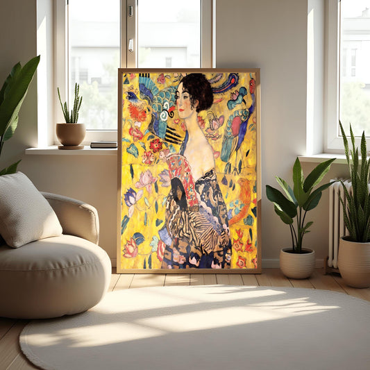 Gustav Klimt Poster Lady with Fan Art Nouveau Wall Art, Vintage Austrian Decor, Elegant Feminine Art Print