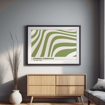 Sage Green Horizontal Bauhaus Poster Print | Mid Century Modern Minimalist Abstract Wall Art | Geometric Exhibition Living Room Above Bed