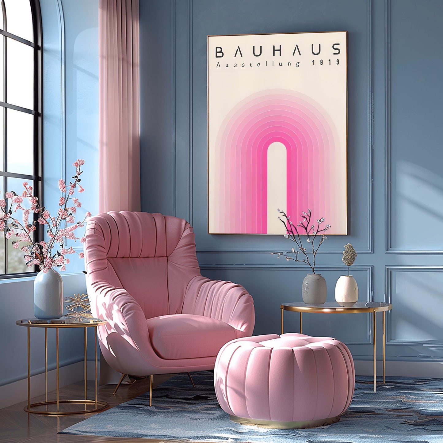 Pink Bauhaus Exhibition Poster, Bauhaus Ausstellung Art Print, Geometric Art Print, Minimalist Wall Decor, Mid Century Modern Wall Art