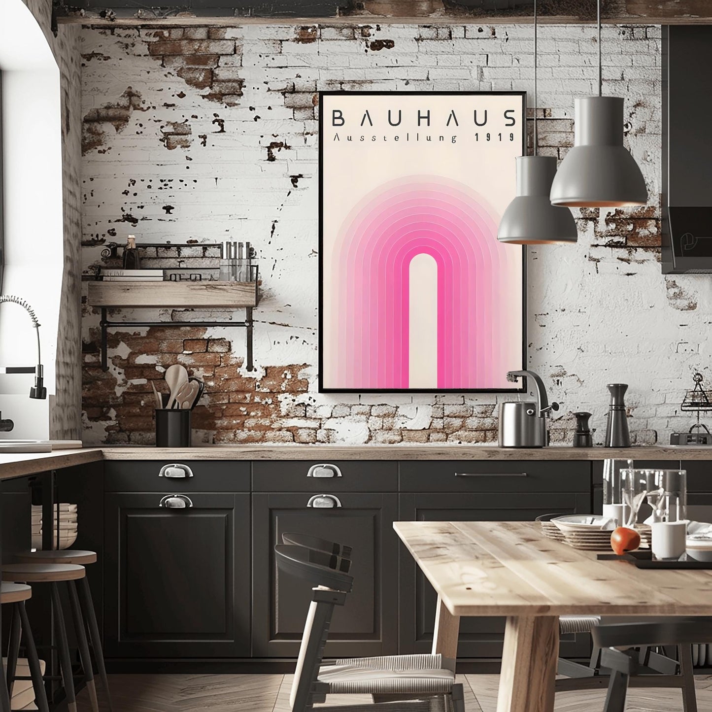Pink Bauhaus Exhibition Poster, Bauhaus Ausstellung Art Print, Geometric Art Print, Minimalist Wall Decor, Mid Century Modern Wall Art