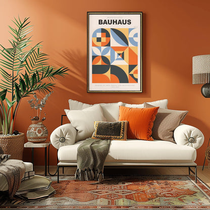Colorful Bauhaus Poster | Geometric Abstract Art Print | Mid Century Modern Wall Art | Symmetrical Design | School of Arts Architecture