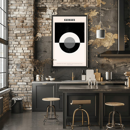 Minimalist Bauhaus Poster | Black & White Geometric Art | Mid Century Modern Wall Decor | Abstract Circle Print | School of Arts Design