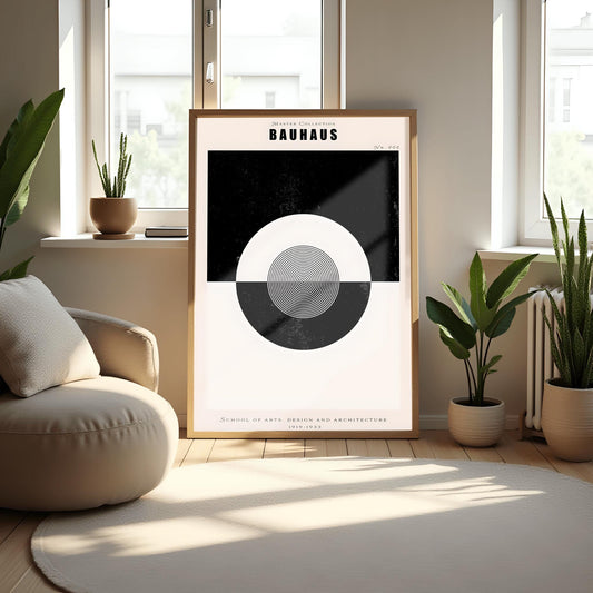 Minimalist Bauhaus Poster | Black & White Geometric Art | Mid Century Modern Wall Decor | Abstract Circle Print | School of Arts Design