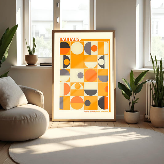 Orange Bauhaus Poster | Geometric Abstract Art Print | Mid Century Grid Wall Art | Modernist Design | Abstract Imagination Typography