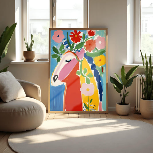 Abstract Flower Horse Print | Vibrant Floral Animal Art | Colorful Modern Art Poster | Whimsical Equine Decor | Bold Abstract Painting