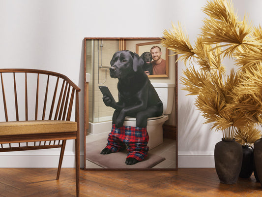 Black Labrador Print Funny Bathroom Wall Art, Humorous Dog Sign, Lab Lover Gift, Black Lab Toilet Decor