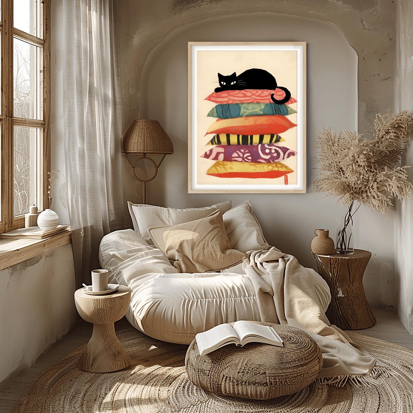 Matisse Art Print Black Cat Pillow, Retro Funky Wall Decor, Colorful Mid Century Modern Cat Art, Cat Lover Gift