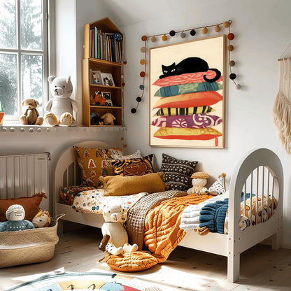Matisse Art Print Black Cat Pillow, Retro Funky Wall Decor, Colorful Mid Century Modern Cat Art, Cat Lover Gift