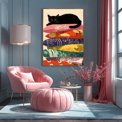 Matisse Art Print Funny Black Cat, Retro Funky Wall Decor, Colorful Mid Century Modern Cat Poster