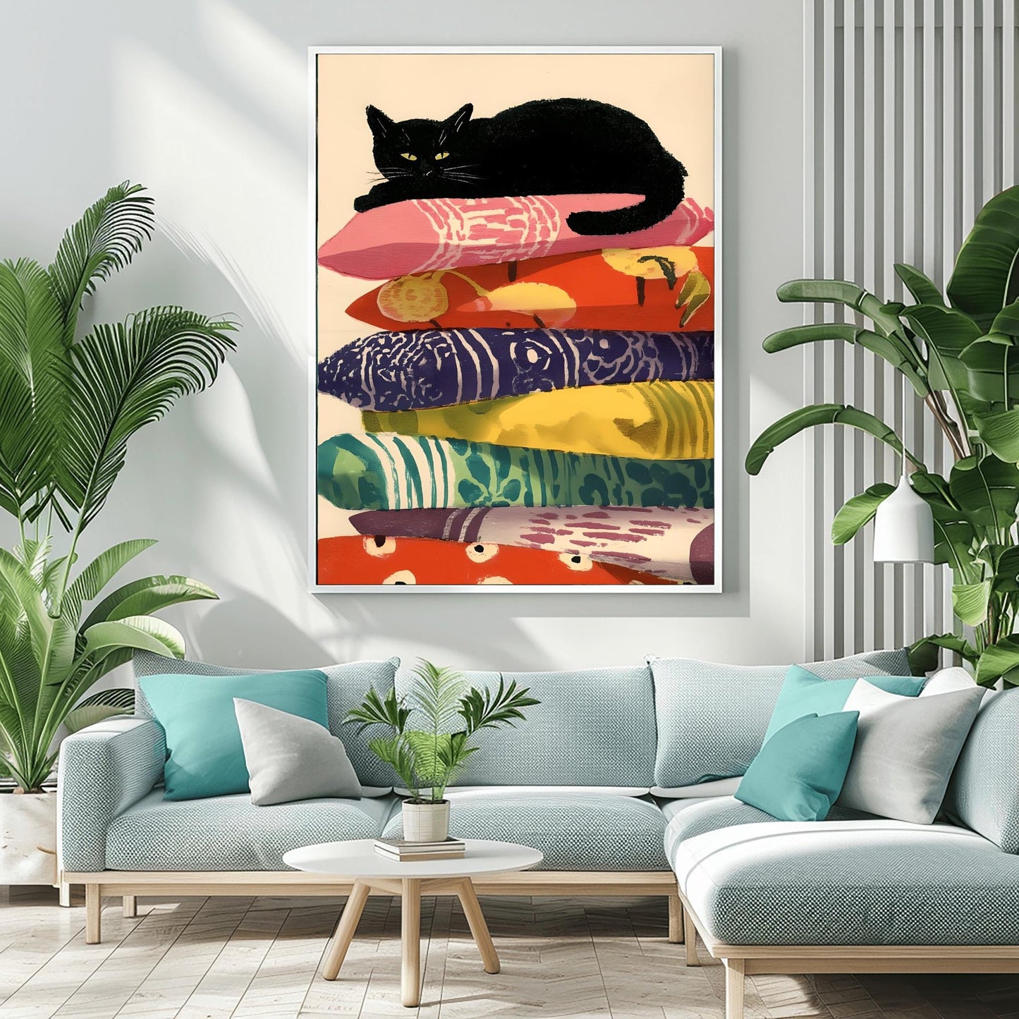 Matisse Art Print Funny Black Cat, Retro Funky Wall Decor, Colorful Mid Century Modern Cat Poster