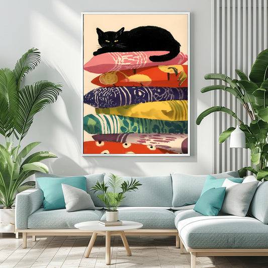 Matisse Art Print Funny Black Cat, Retro Funky Wall Decor, Colorful Mid Century Modern Cat Poster