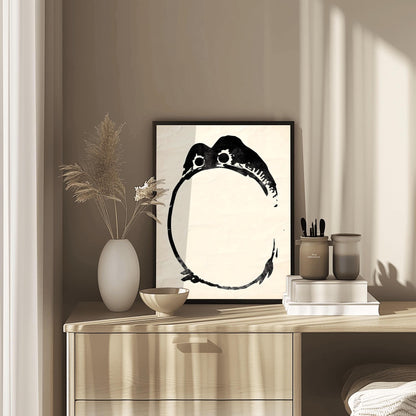 Matsumoto Hoji Zen Frog Art Print | Traditional Japanese Sumi-e | Minimalist Black Ink Frog Poster