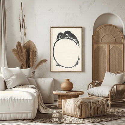 Matsumoto Hoji Zen Frog Art Print | Traditional Japanese Sumi-e | Minimalist Black Ink Frog Poster