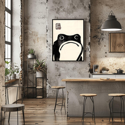 Matsumoto Hoji Zen Frog Print | Minimalist Japanese Sumi-e Art | Black Ink Frog Poster | Meditative Decor | Traditional Asian Wall Art