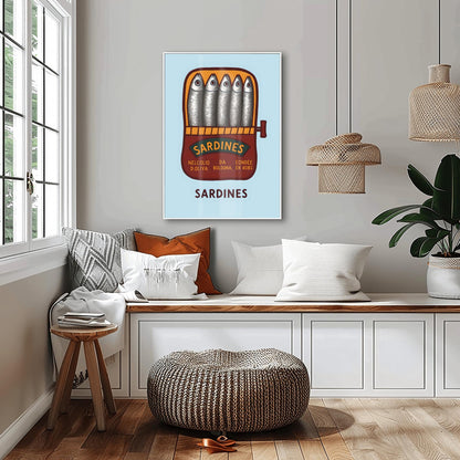 Sardines Hand Drawn Art Print, Retro Tinned Fish Wall Decor, Trendy Seafood Art for Modern Kitchen or Coastal Gallery