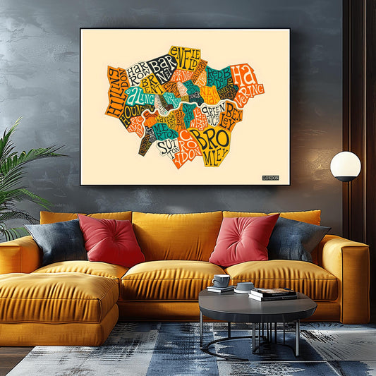 London Boroughs Map Print | Colorful Typographic London Poster | Modern City Wall Art | UK Travel Decor | Unique England Gift