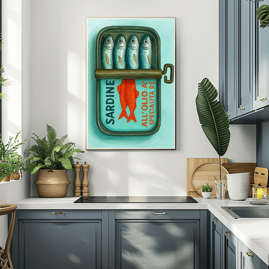 Tinned Sardines Watercolor Painting Print, Gift Sardines, Kitchen Poster, Sardine Tin Art, Dad Gift Sardine, Retro Food Art, Vintage Print