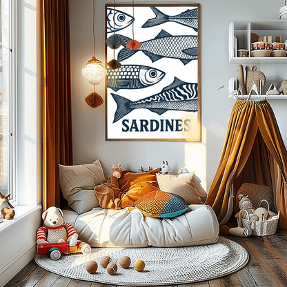 Sardines Poster, Retro Sardines Wall Art, Fish Print, Retro Kitchen print, Kitchen Wall Art, Fish Wall Art, Retro Decor, Kitchen Wall Art