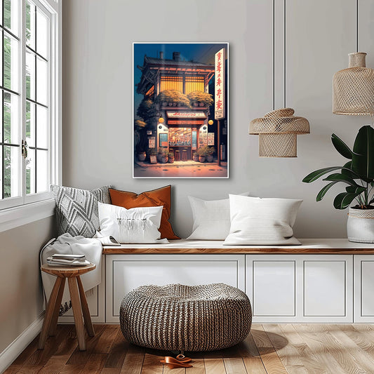 Anime House Poster – Evening Ramen Shop Japanese Print, Modern Tokyo Art, Home Decor, Wall Art, All Sizes, Gift