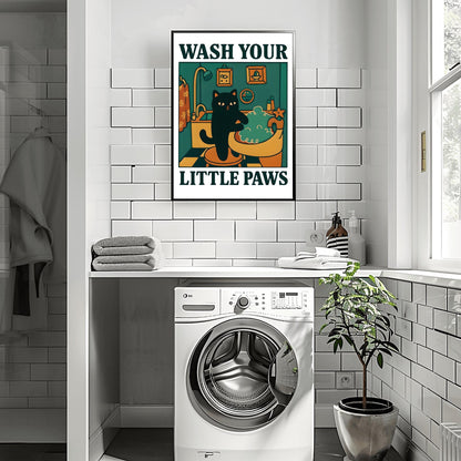 Wash your Paws Cat Print, Cute Bathroom Poster, Wash Room Childrens Washing up Posters, Kawaii Prints Decor, Unique Cats Art, UNFRAMED