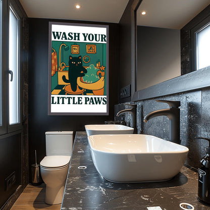 Wash your Paws Cat Print, Cute Bathroom Poster, Wash Room Childrens Washing up Posters, Kawaii Prints Decor, Unique Cats Art, UNFRAMED
