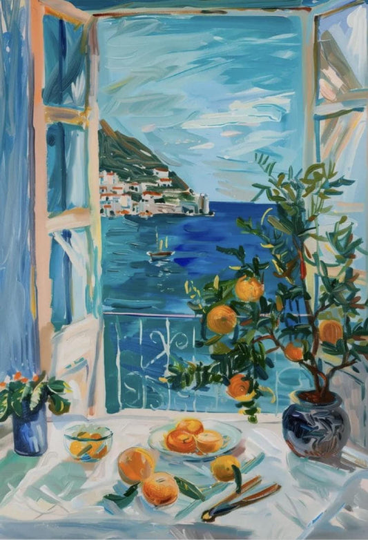 Henri Matisse Open Window Poster, Coastal Mediterranean Art Print with Oranges, Colorful Fauvism Wall Decor, Matisse Painting Artwork