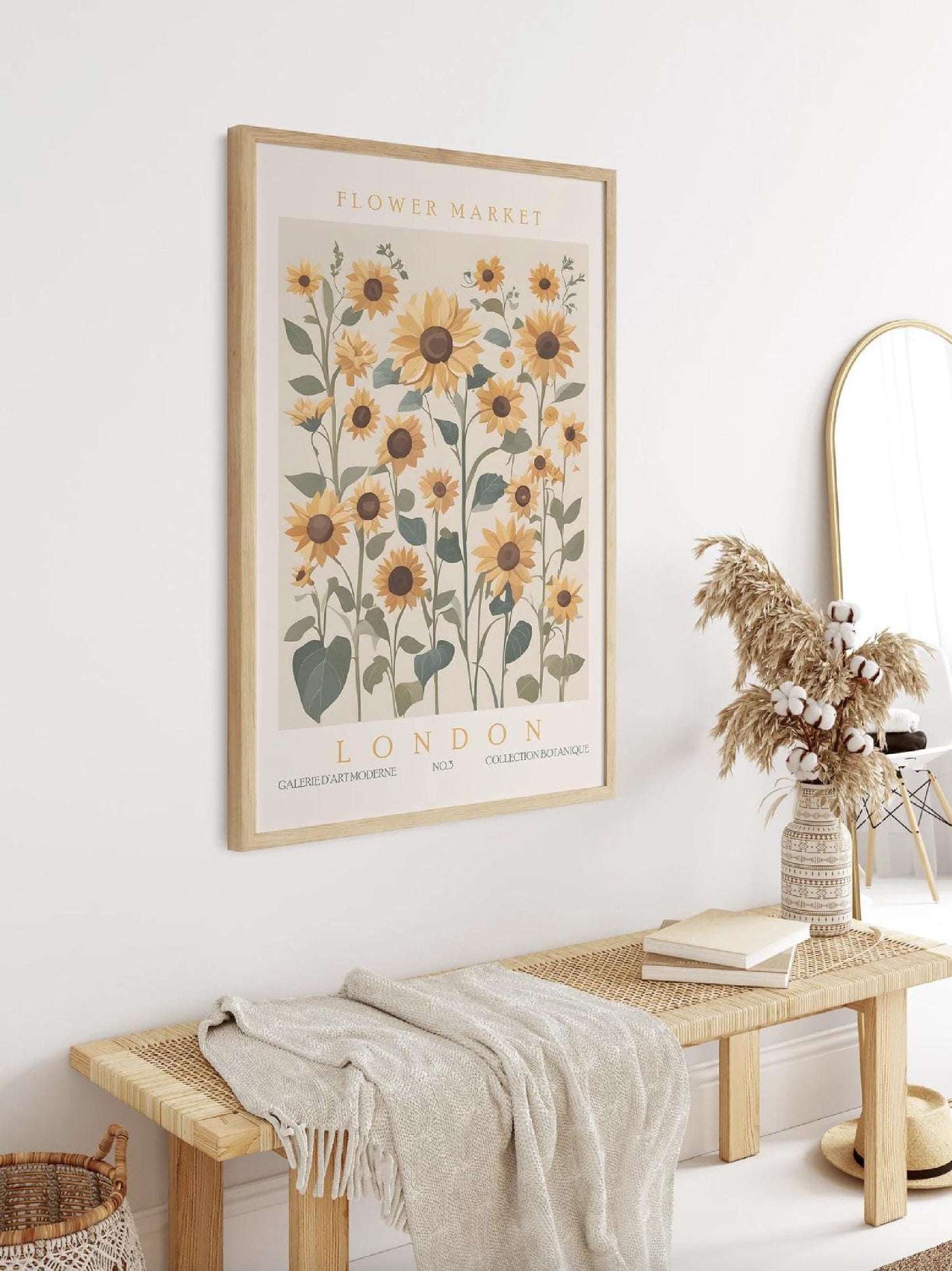 Sunflower Wall Art Print, London Flower Market Poster, Retro Floral Artwork, Abstract Botanical Exhibition Decor for Room & Living Space