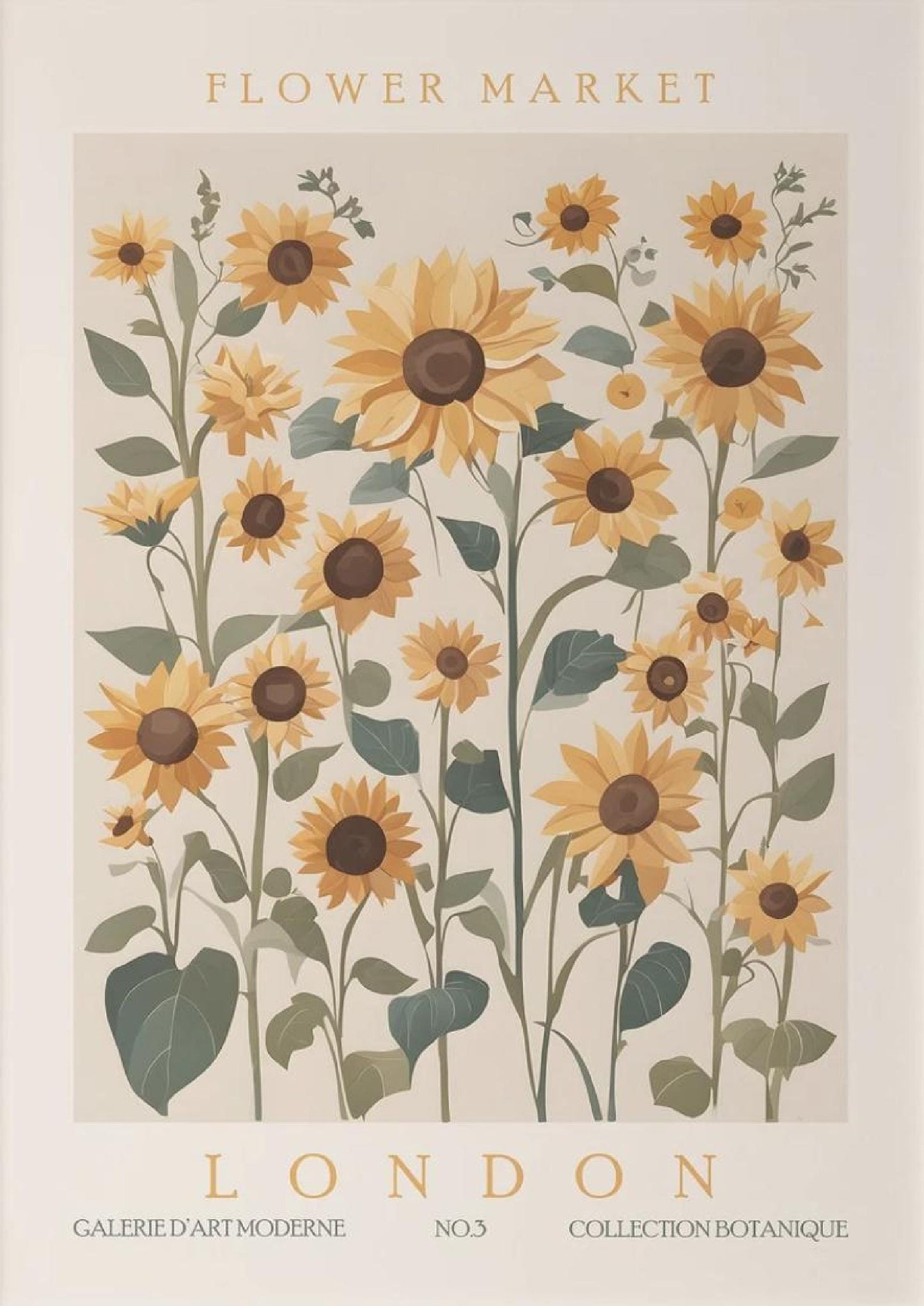 Sunflower Wall Art Print, London Flower Market Poster, Retro Floral Artwork, Abstract Botanical Exhibition Decor for Room & Living Space