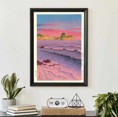 Japanese Poster Kawase Hasui Woodblock Art Morning Sea at Shiribeshi Japandi Decor Ocean Wall Art Print