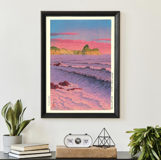 Japanese Poster Kawase Hasui Woodblock Art Morning Sea at Shiribeshi Japandi Decor Ocean (view 2)