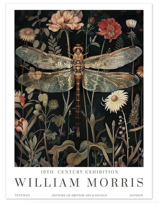 William Morris Print Vintage Wall Art Poster - Dragonfly Textiles Art Exhibition Vintage Decor