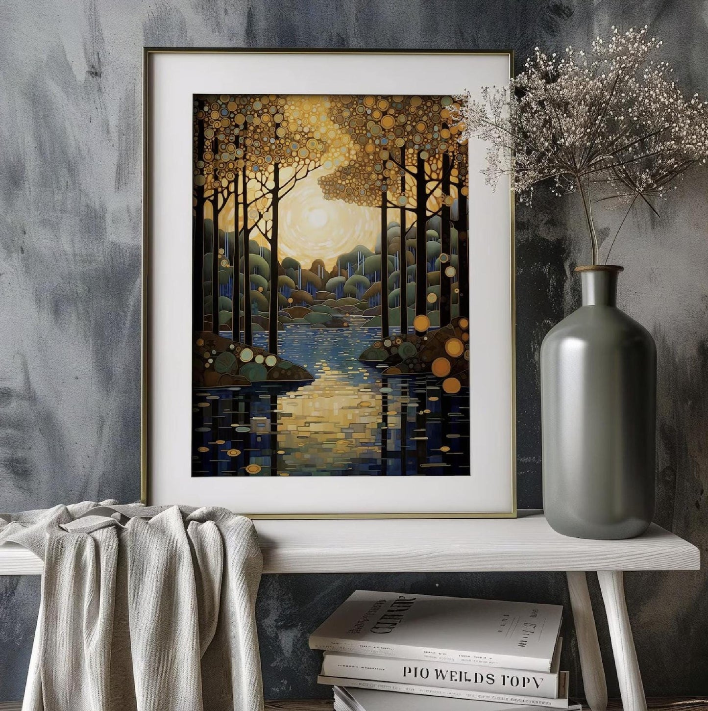 Gustav Klimt Print, Forest Floral Art, Klimt Exhibition Poster, Gold Wall Decor, Art Nouveau Painting, Museum Quality Unframed