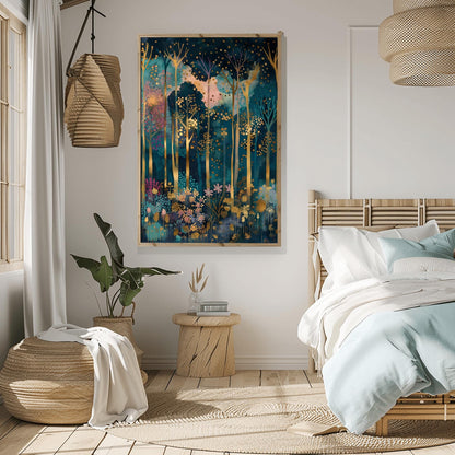 Magical Forest Wall Art Gustav Klimt Inspired Luxury Autumn Home Decor Coquette Room Styling Print