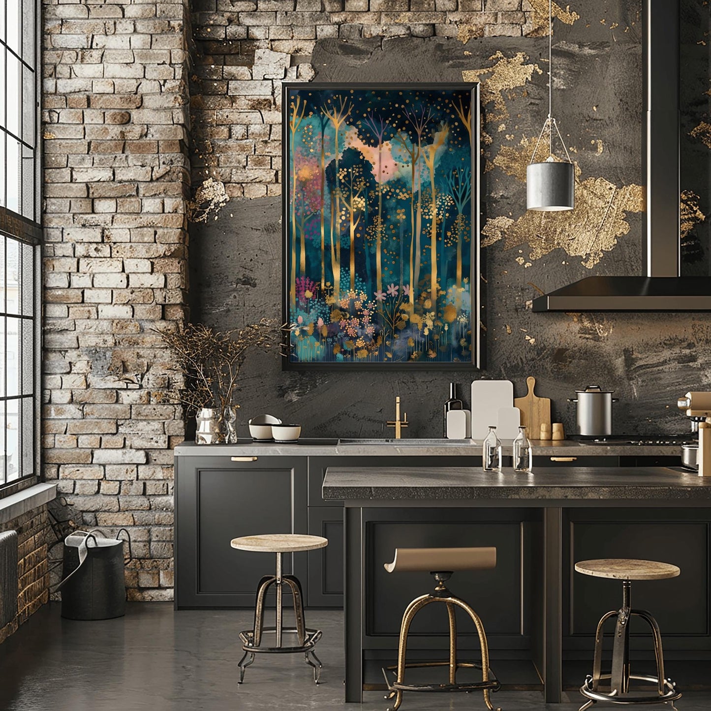Magical Forest Wall Art Gustav Klimt Inspired Luxury Autumn Home Decor Coquette Room Styling Print
