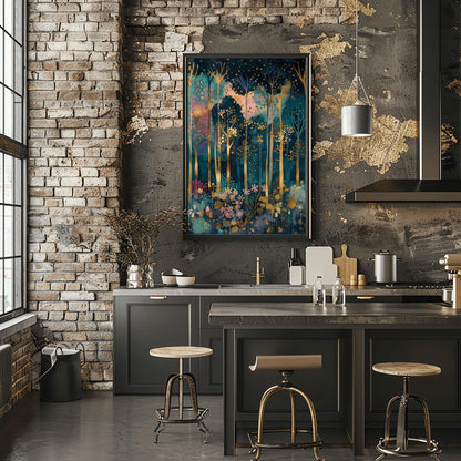 Magical Forest Wall Art Gustav Klimt Inspired Luxury Autumn Home Decor Coquette Room Styling Print