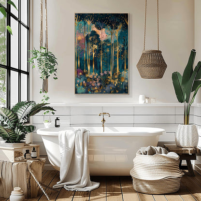 Magical Forest Wall Art Gustav Klimt Inspired Luxury Autumn Home Decor Coquette Room Styling Print