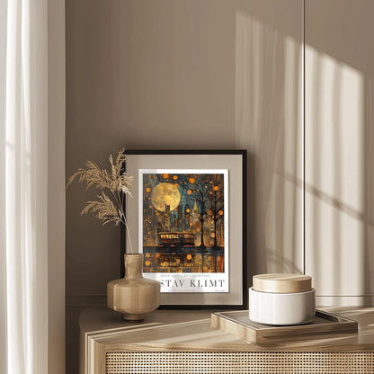 Gustav Klimt Moon Night Print - Klimt Museum & Exhibition Poster, Flower Garden Art, Classic Gustav Klimt Painting Wall Decor