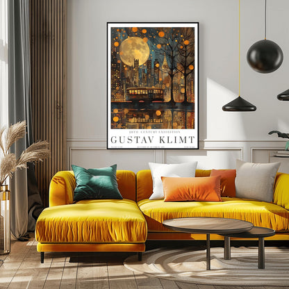 Gustav Klimt Moon Night Print - Klimt Museum & Exhibition Poster, Flower Garden Art, Classic Gustav Klimt Painting Wall Decor