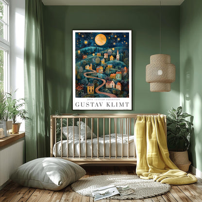 Gustav Klimt Moon Night Print - Klimt Museum & Exhibition Poster, Flower Garden Art Wall Decor