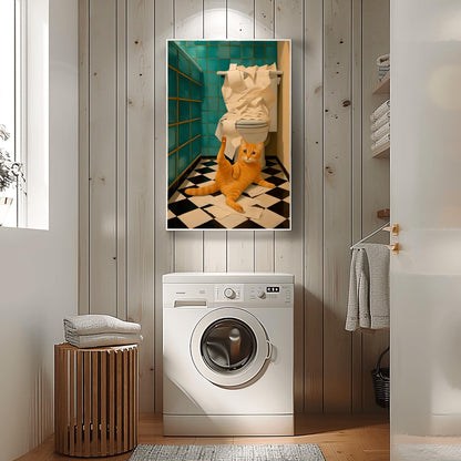 Bathroom Cat Print Funny Poster Wall Decor Pooping Print Toilet Wall Art , Poster Art