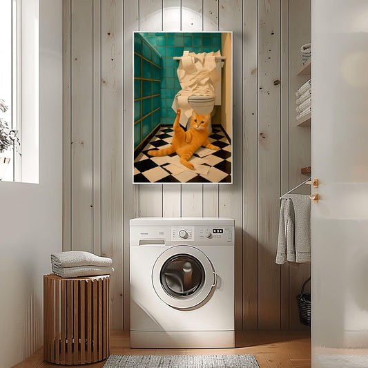 Bathroom Cat Print Funny Poster Wall Decor Pooping Print Toilet Wall Art , Poster Art
