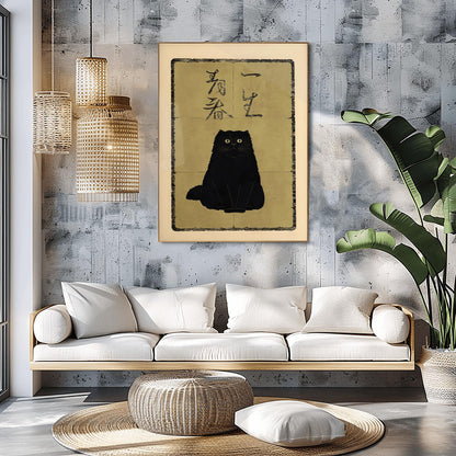 Japanese Cat Poster, Japanese Cat Art Print, Black Cat, Animal Wall Art Decor, Animal Art Print, Cat Lovers Gift, Oriental Art, All Sizes