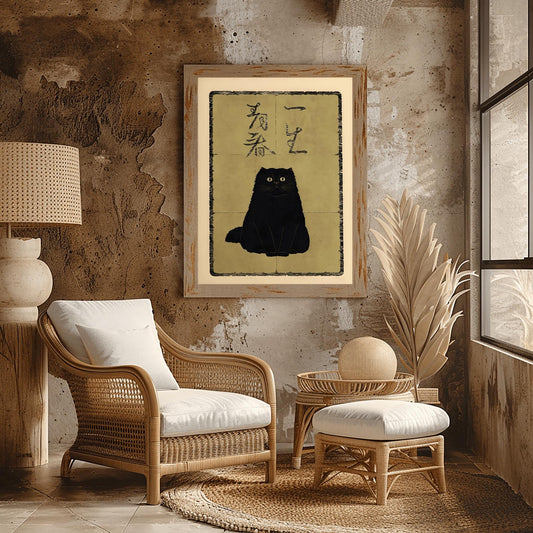 Japanese Cat Poster, Japanese Cat Art Print, Black Cat, Animal Wall Art Decor, Animal Art Print, Cat Lovers Gift, Oriental Art, All Sizes