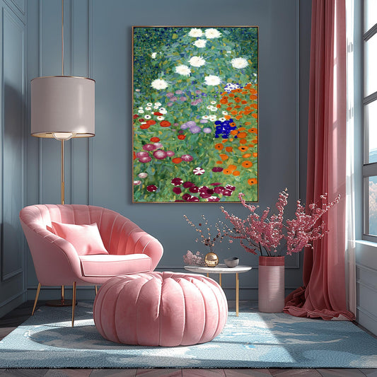 Gustav Klimt Flower Garden Print | Vibrant Impressionist Landscape Art | Colorful Floral Wall Decor | Art Nouveau Nature Poster