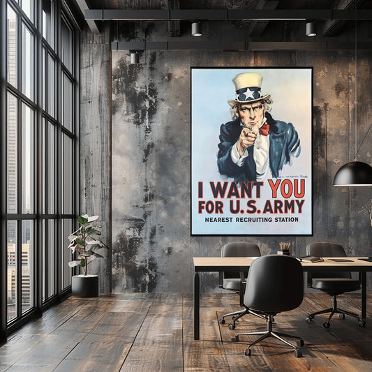 Uncle Sam Poster WWI Vintage US Army Recruitment Art, Historical Military Decor, Patriotic Gift, Americana Wall Print