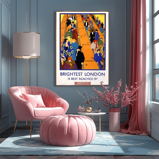 Vintage London Underground Poster | Art Deco Travel Print | Retro Cityscape Wall Art | Brightest London Decor | UK Traveler Gift